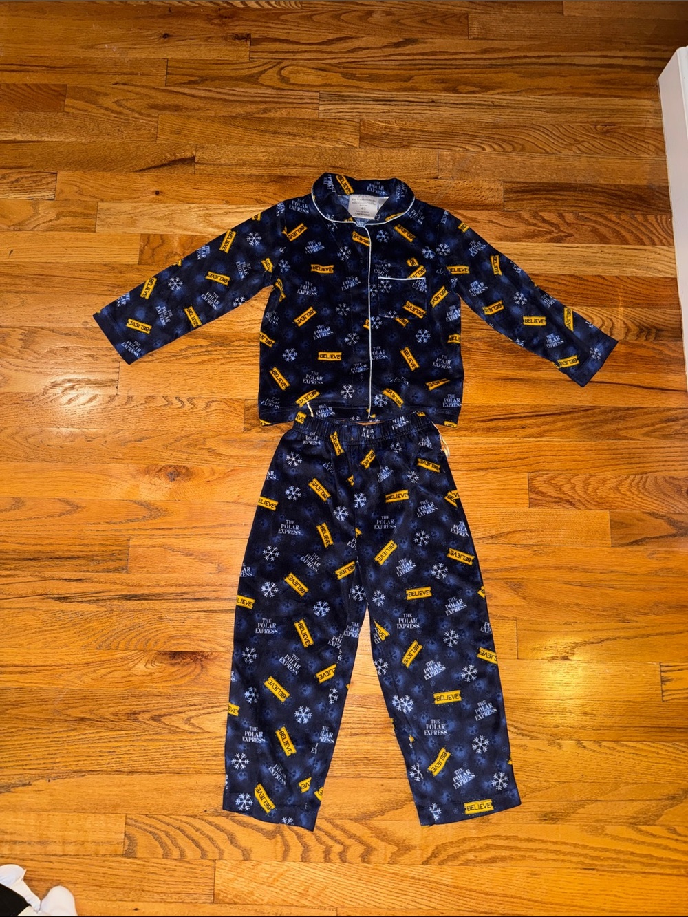 Kids Navy Blue Snowflake & Yellow Accent Pajama Set